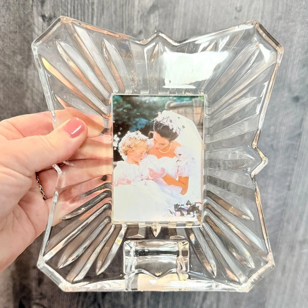 Mikasa Photo Frame Royal Suite Lead Crystal Clear 2.5x3.5 Starburst 90s Vintage